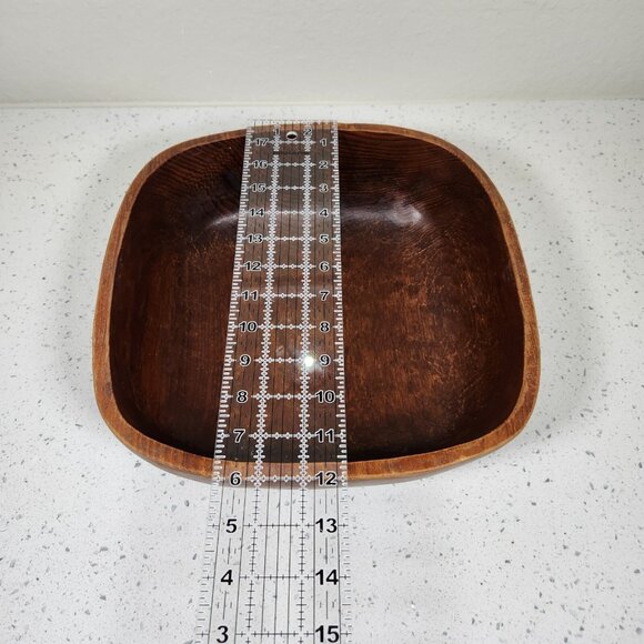 Vintage Wooden Bowl Carved Solid Wood Square Boho Rustic Primitive 12x11.5x4" - Picture 10 of 13